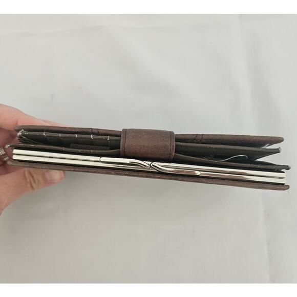 Vintage Fossil Chocolate Brown Leather Envelope Wallet Checkbook Minimalist Y2K - Picture 4 of 8
